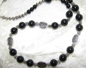 Black and Silver Flora Necklace