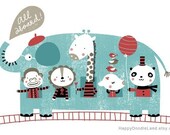 Elephant Train Print - Optional Free Personalization