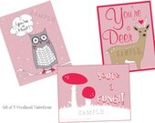 Valentine Set:  3 Woodland Printable School Valentines