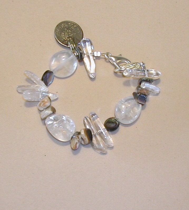 BRACELET - chunky rock crystal and paua shell