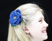 Eco Friendly Organic Cotton Crocheted Flower Hair Clip - Bright Blue