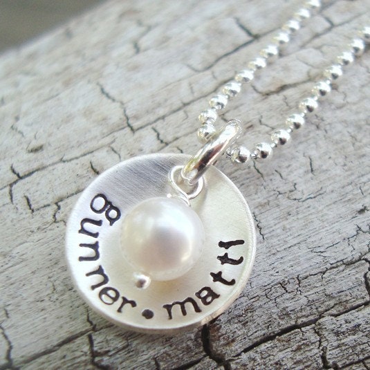 small personalized hand stamped custom mothers necklace... sterling silver hand stamped charm necklace