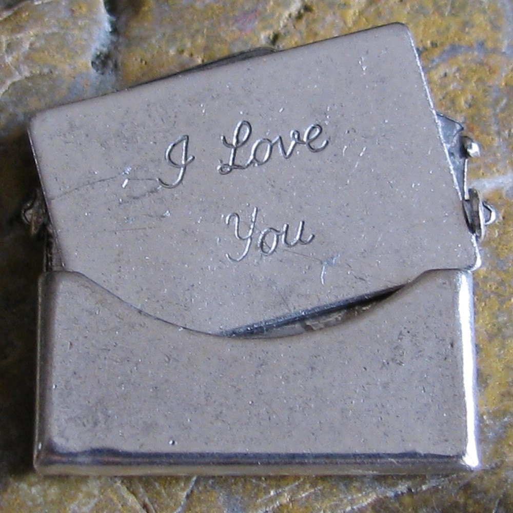 2 Small Antique Silver Brass Love Letter Smooth  Envelope Finding 746
