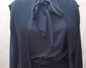 Vintage Navy Blue Micro Pleated Gabardine Dancing Dress Set - Vest and Dress with Coordinating original belt - Size medium 10
