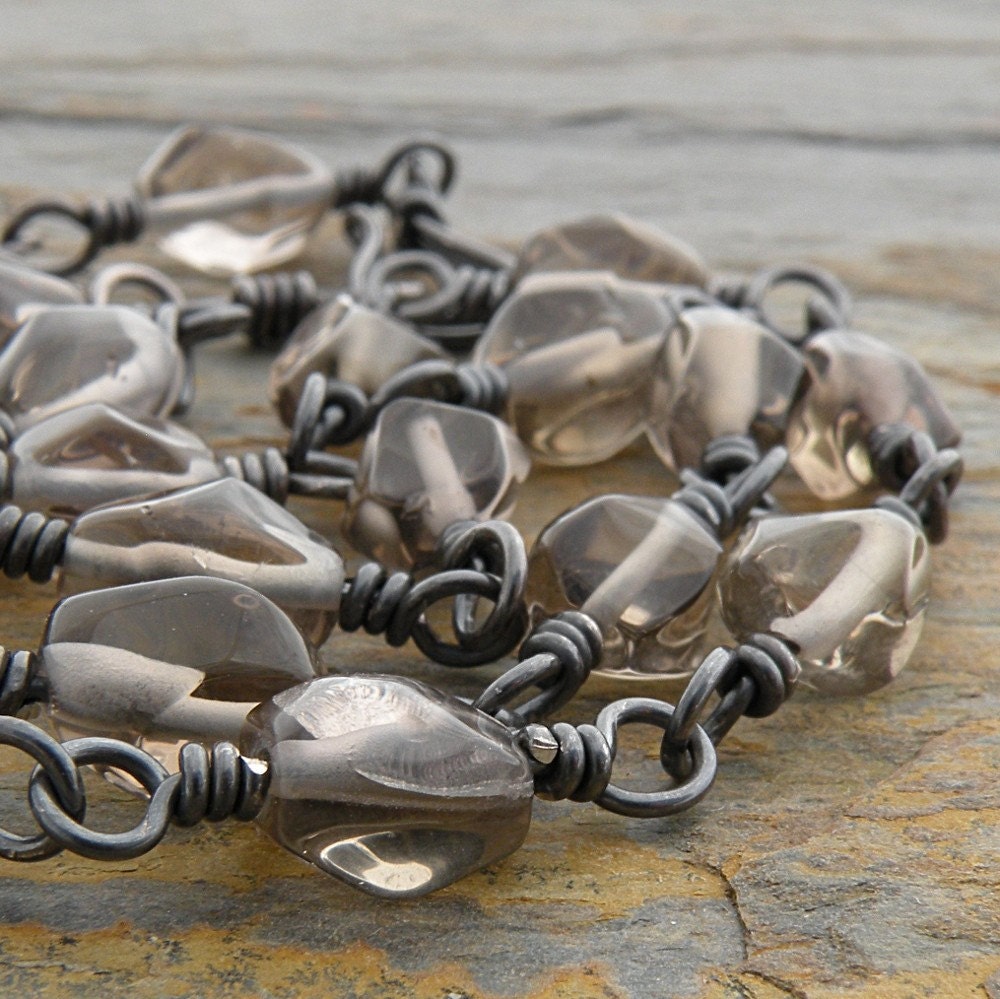 Brown Gemstone Necklace:  Smoky Quartz and Oxidized Sterling Silver