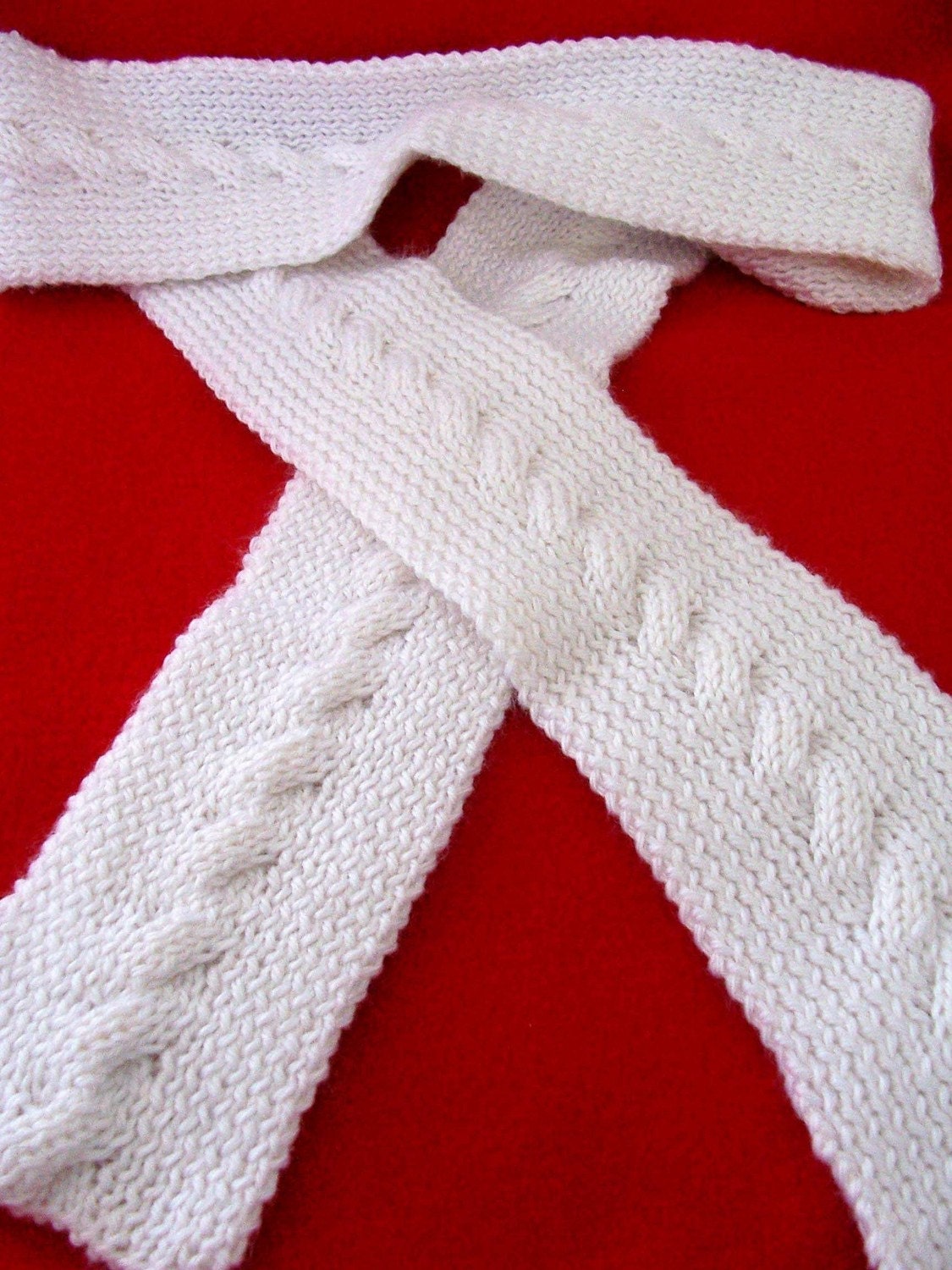 White Hand Knit Cable Scarf  Shipping Included