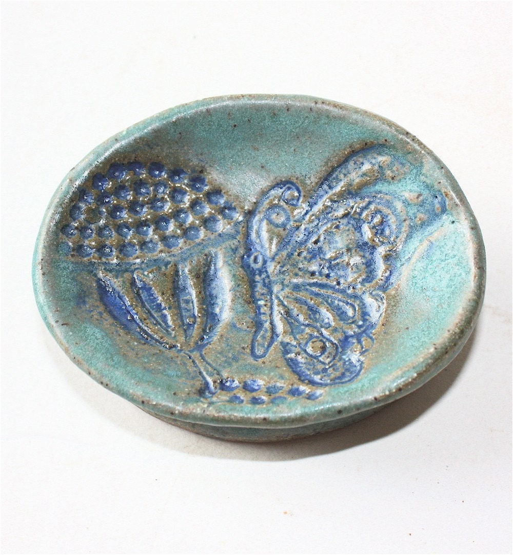 Blue Stoneware Trinket or Soap Dish