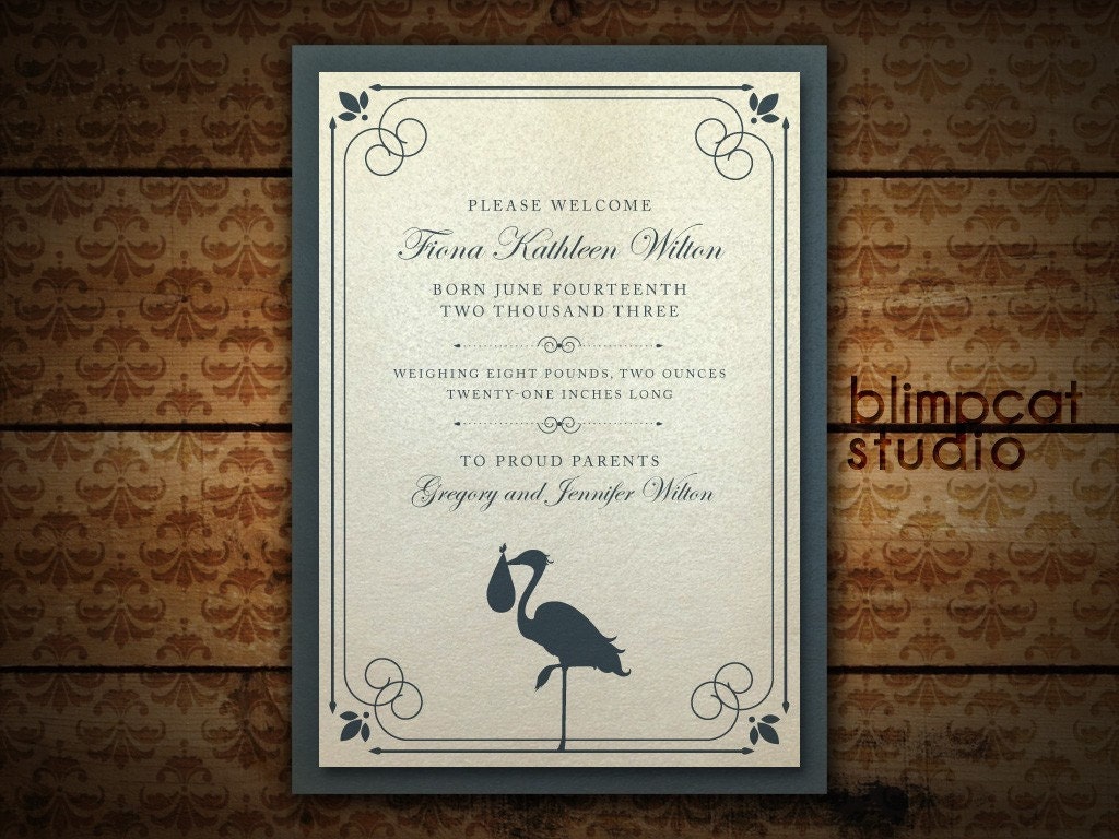 Nouveau Stork - Vintage Baby Birth Announcement Deposit