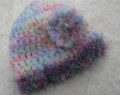 Crochet Hat - Sherbet and Fun Fur with Detachable Flower