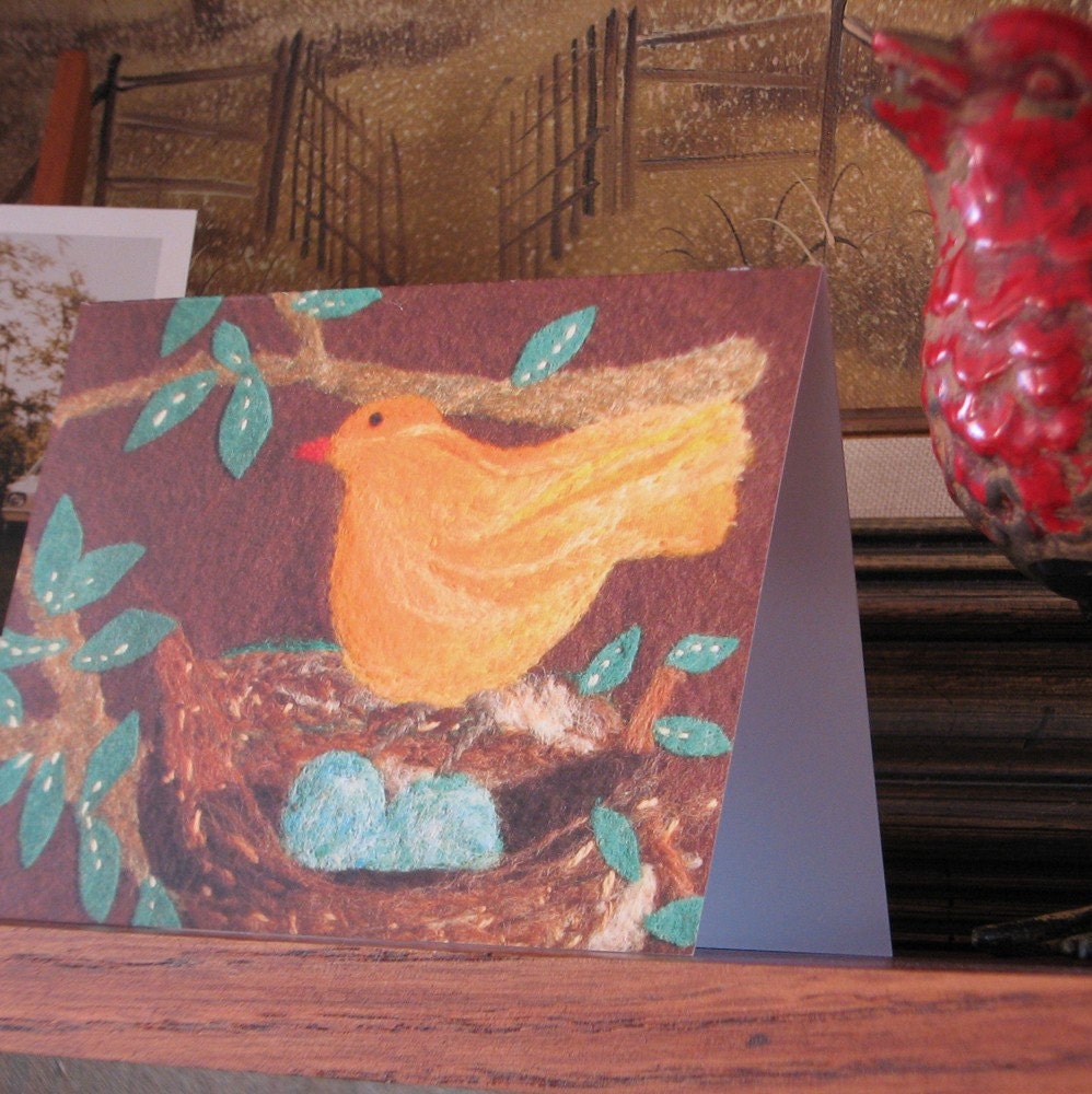 Nestle and Soar Studio's Yellow Bird on Nest Note Card