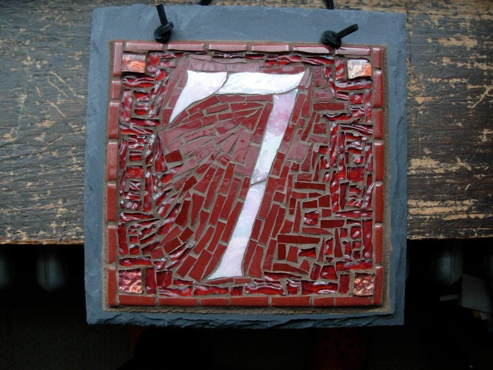 Mosaic House Number on Slate 1 Digit