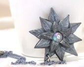 polymer clay silver grey star necklace