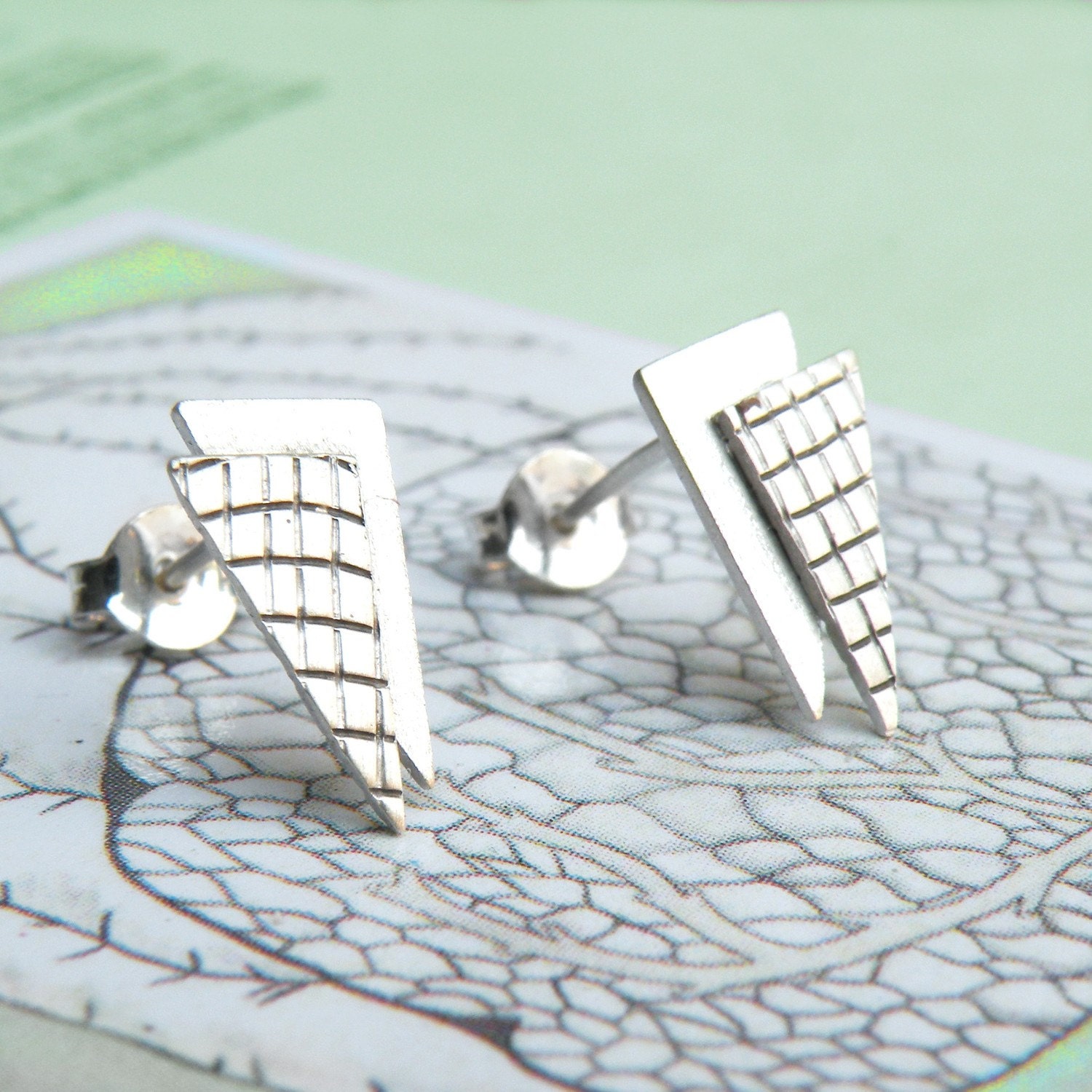 Textured Triangle Earrings-sterling silver