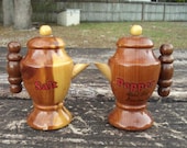 Vintage Wood Teapot Salt and Pepper Shakers