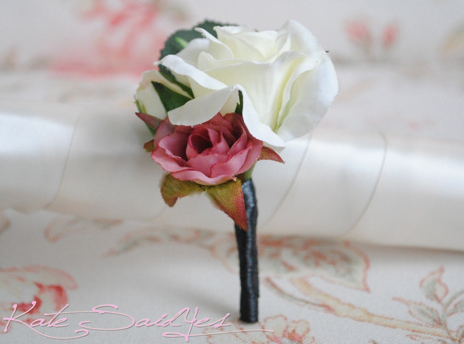 Ivory and Pink Rose Boutonniere
