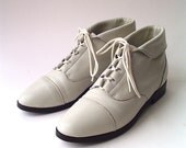 vintage White Leather Cuffed Prima Royale Ankle Boots