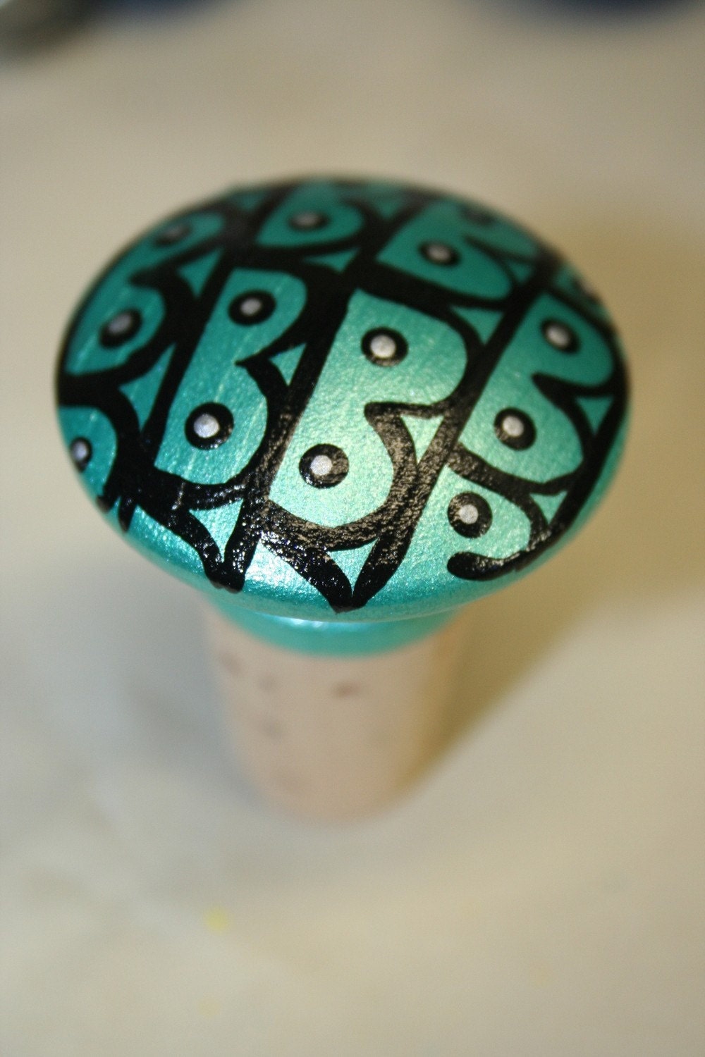 Metalic Green with Black Letter 'B' Wine Stopper