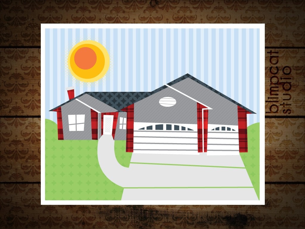 Home Sweet Home - 8x10 Custom Mod House Portrait From Your Photo