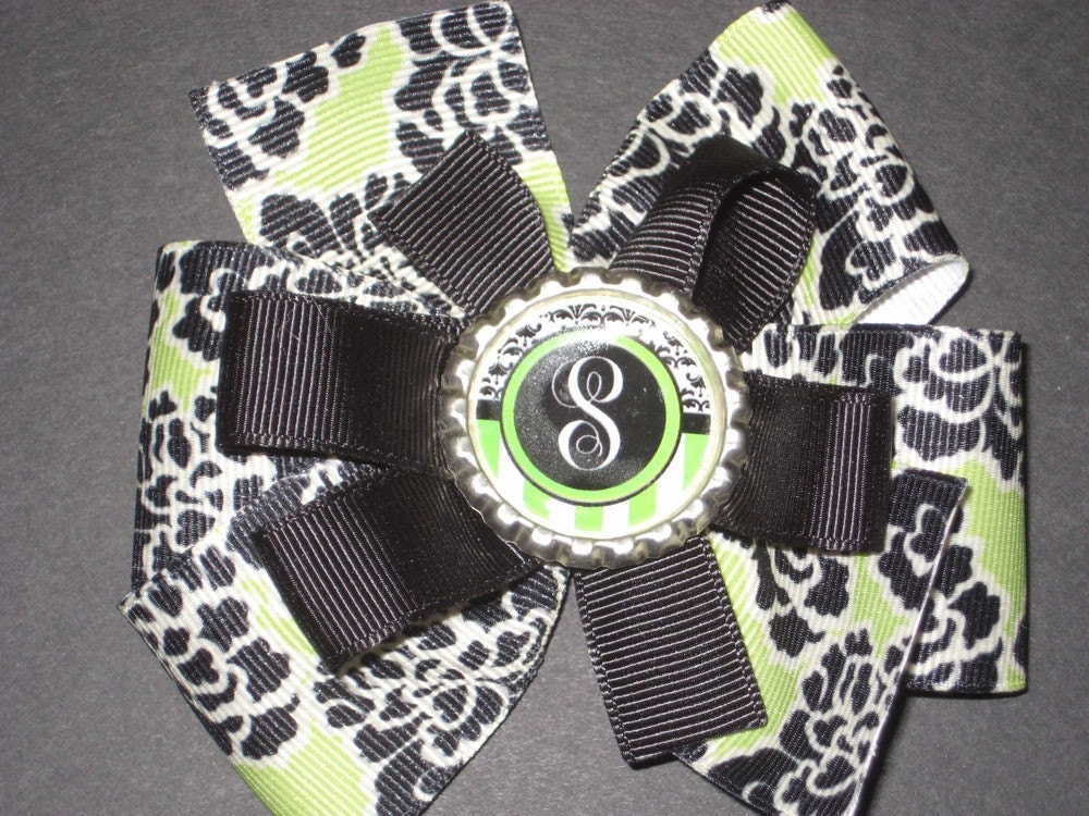Lime Green and Black Personalized Hair Bow