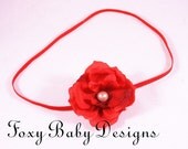 Newborn Small Red Flower on Skinny Red Headband