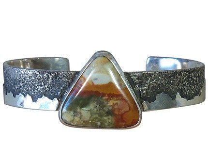 Mountain Range Picture Jasper Cuff Bracelet set in sterling silver  bpjo1396