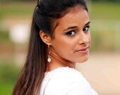 Captivating Bridal Beaded crystal Ball Long Earrings (white or gray)