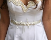 Bridal Dress Sash  White And Ivory Delicate Belt Design - carellya