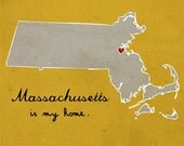 I Heart Massachusetts - 8 x 10 - Illustration Print