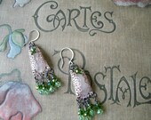 SALE Gypsy Rose Quartz, Filigree, Lime Crystal Chandelier earrings