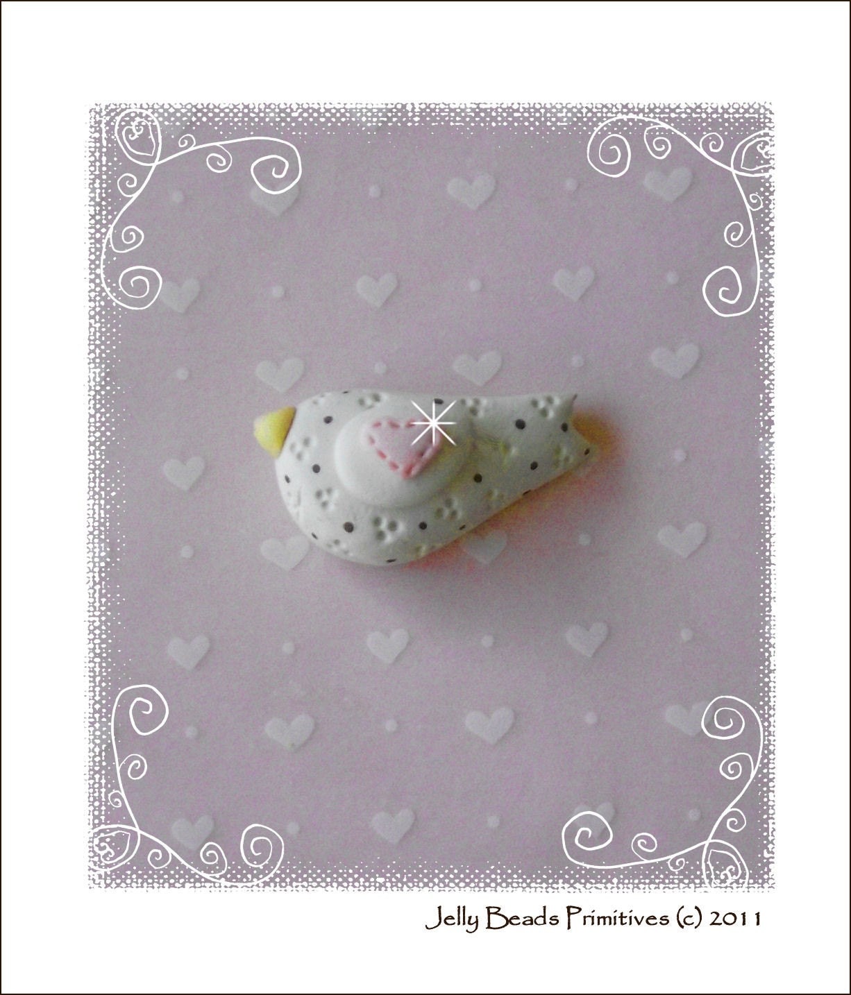 Prim Bird polymer clay bead