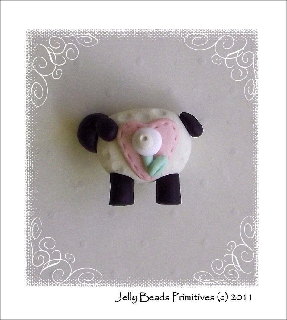 Prim Spring Rose Sheep polymer clay bead