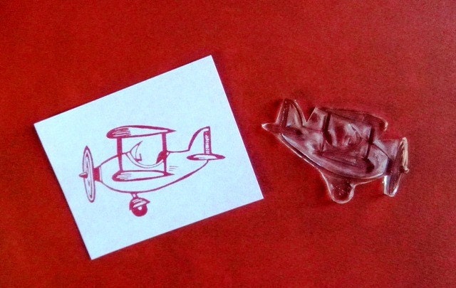 vintage style airplane clear polymer rubber stamp
