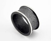 Oxidized - Texturized Sterling Silver Band Ring - Wedding Band. Black and White. ORBITA III Ring. Unisex. Handmade by Maria Goti Joyas.