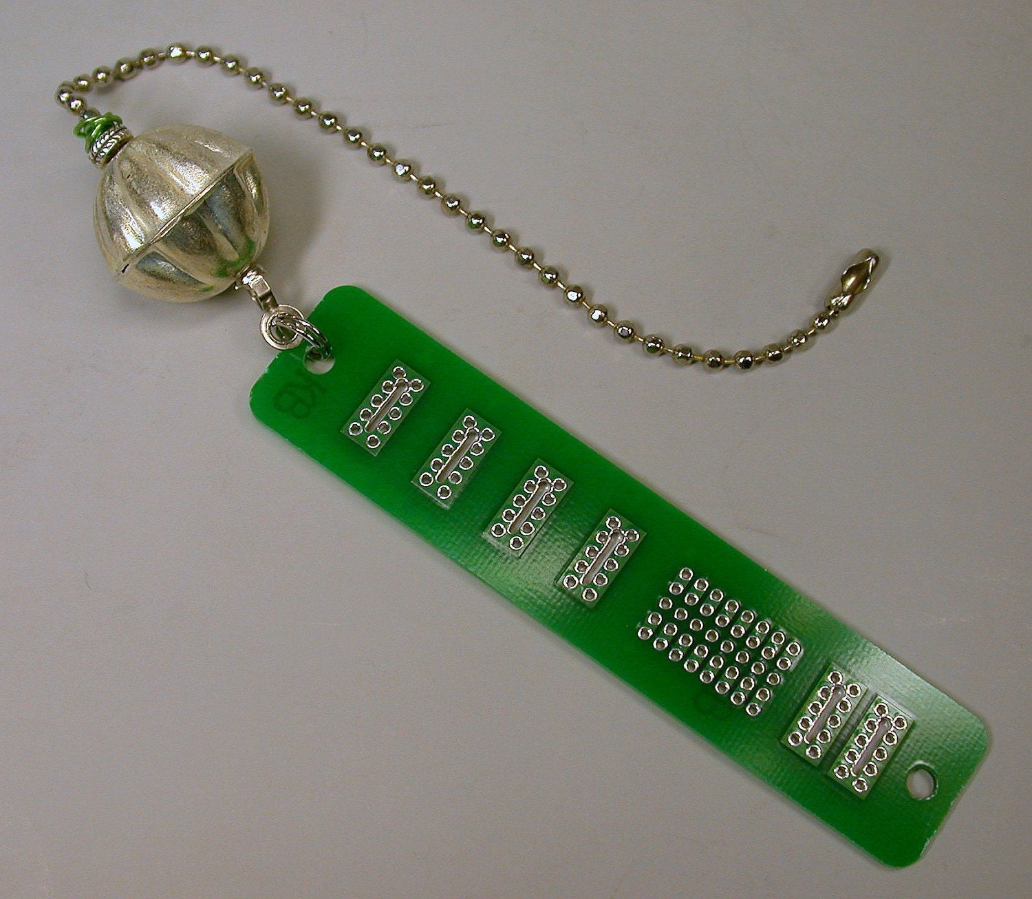 Recycled Green CIRCUIT BOARD Vintage Brass Bead Light Fan PULL