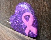 Purple Glitter Pink Ribbon Heart Pendant