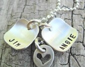 personalized hand stamped tiny squares ...handstamped sterling silver mothers necklace.. mommy jewelry
