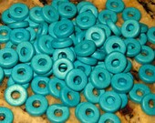 MEDIUM TURQUOISE 25 Greek Ceramic Large Holed Beads 8mm Round Washer