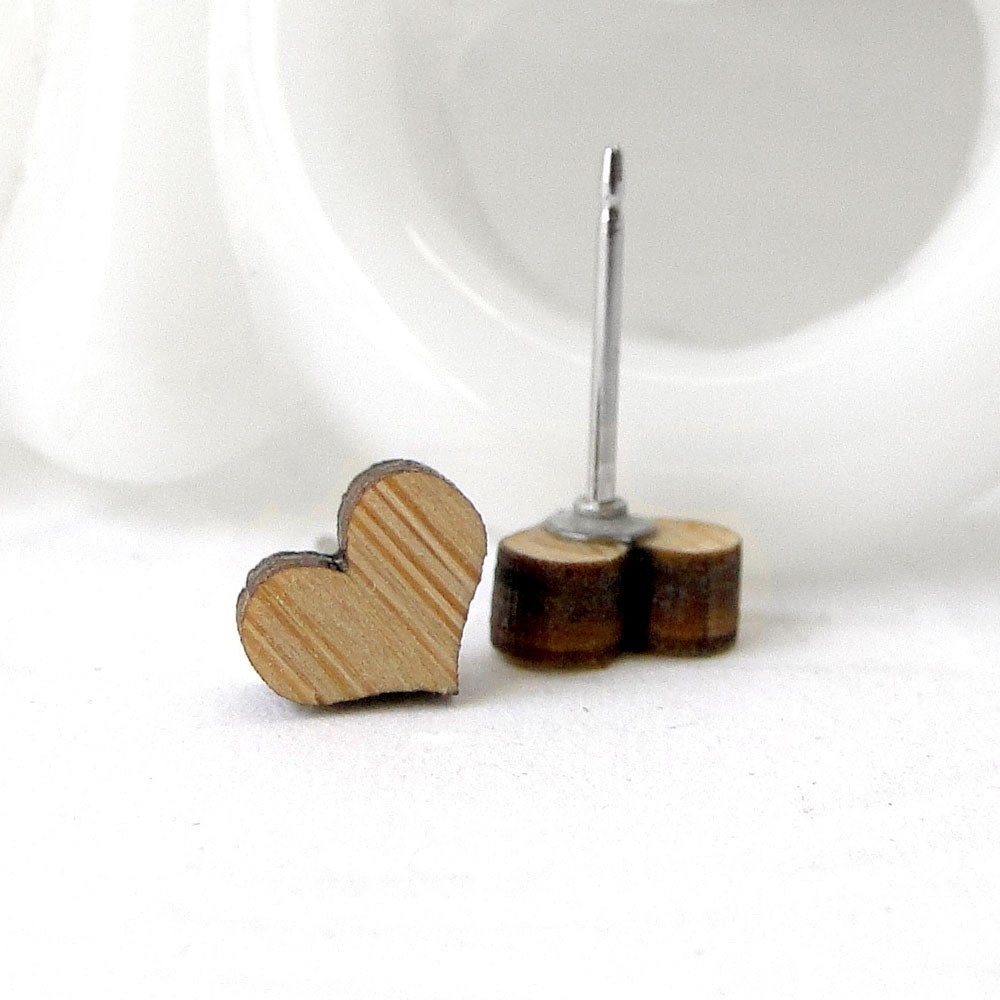 Bamboo Heart Stud Earrings
