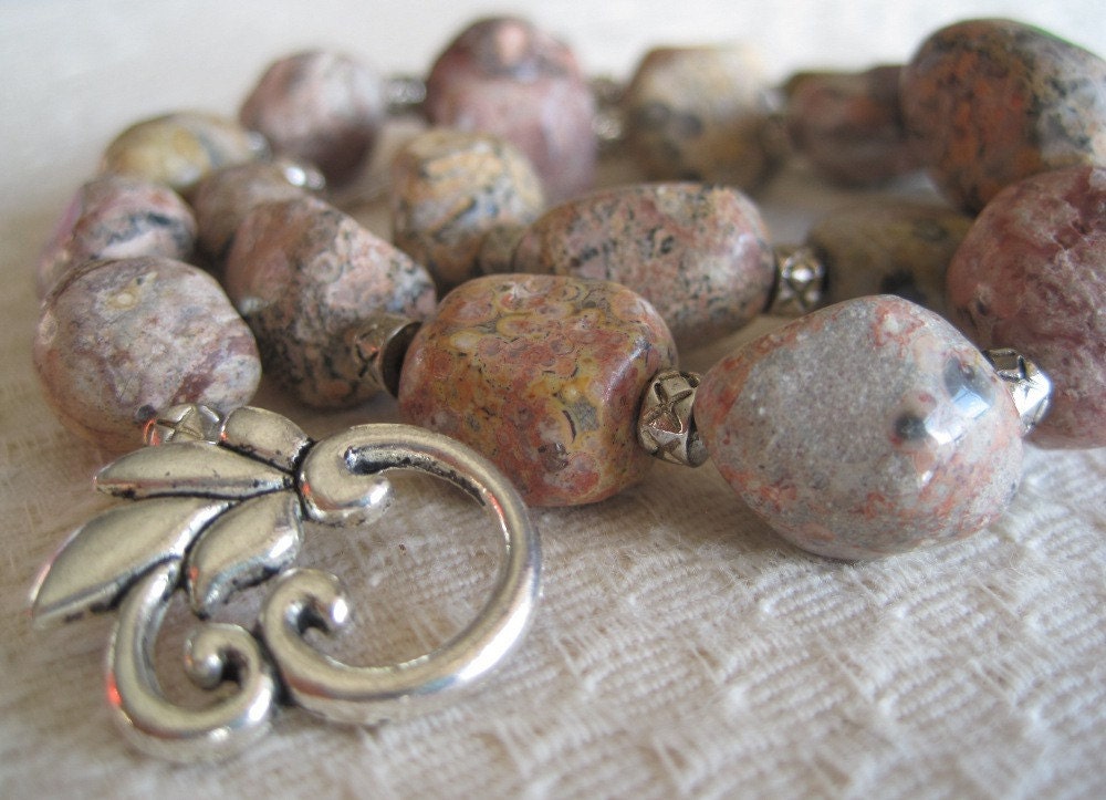Earthy Stone Nugget Necklace - Natural Leopardskin Jasper