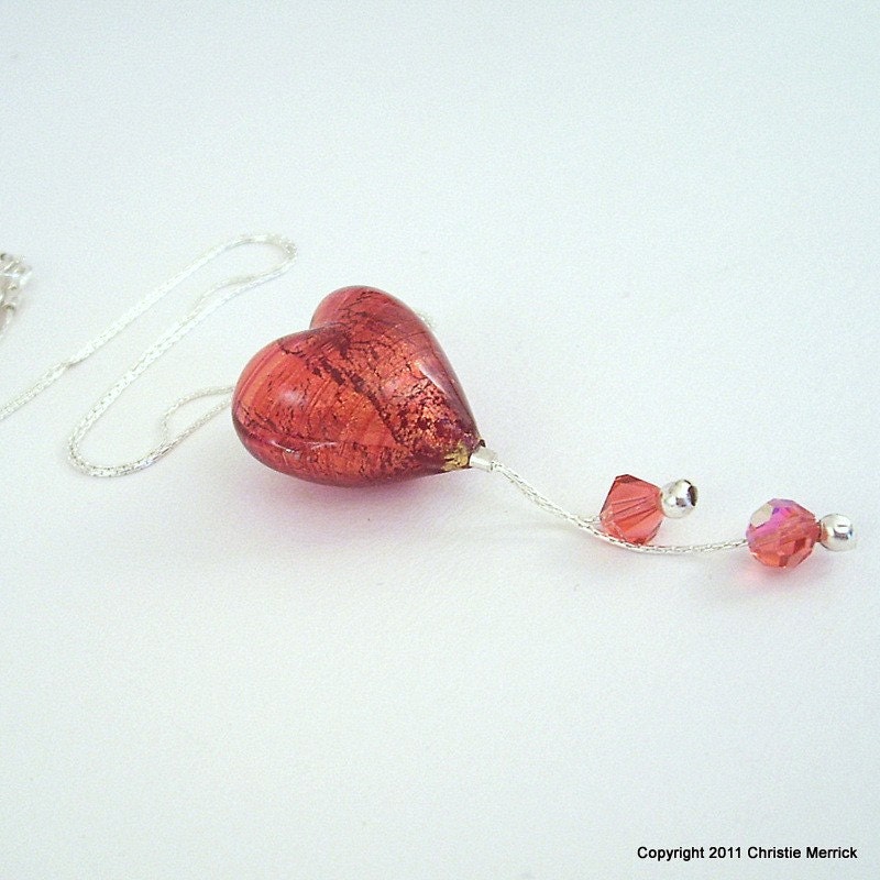Pink Heart Necklace Murano Glass Heart Necklace
