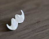 Sterling Silver Mustache Brooch, matte mustachio pin