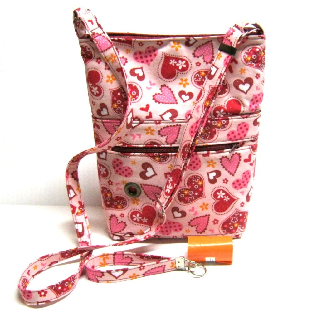 dog walking bag pink  hearts