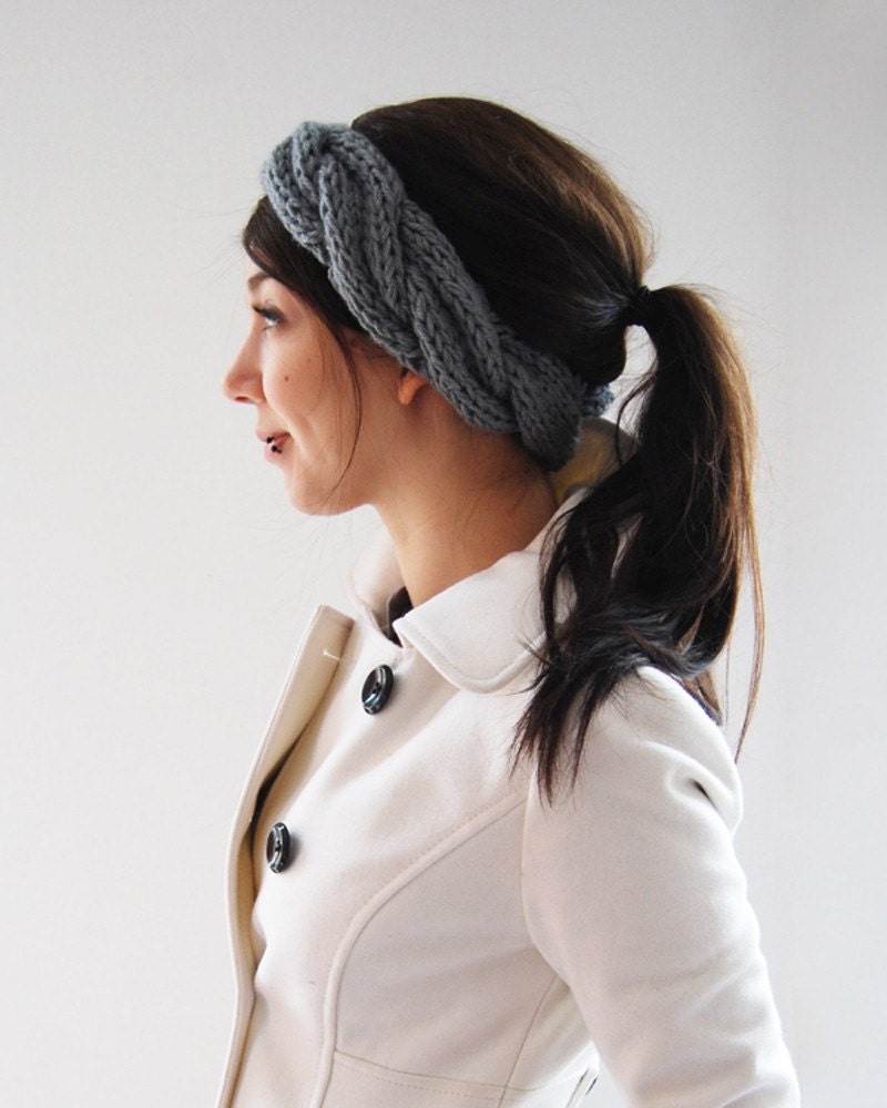 Braided Maiden Headband Ear Warmers in Light Grey