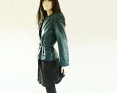 1980s Vintage Leather Jacket / 80s Leather Emerald  Coat / s /m