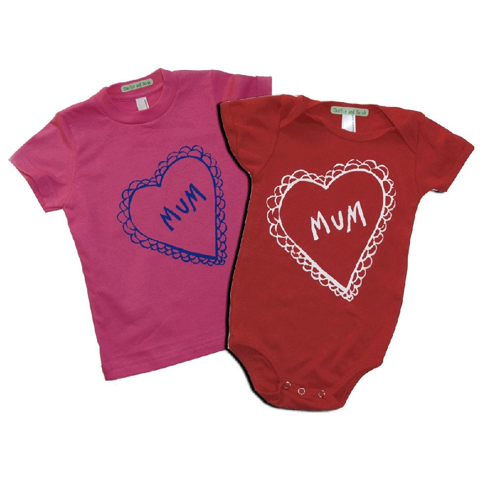 Mum Love Vintage Valentines Frilly Lace Tshirt- Red or Fuchsia