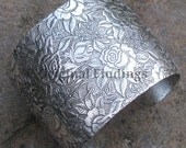 Blank Cuff Bracelet Etched Rose flower Antique Silver 2 inch cuff 1227