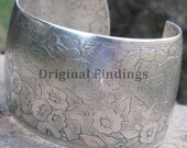 Cuff Bracelet Blank Etched Flower Antique Silver 1 1/2 inch Style No. 1100