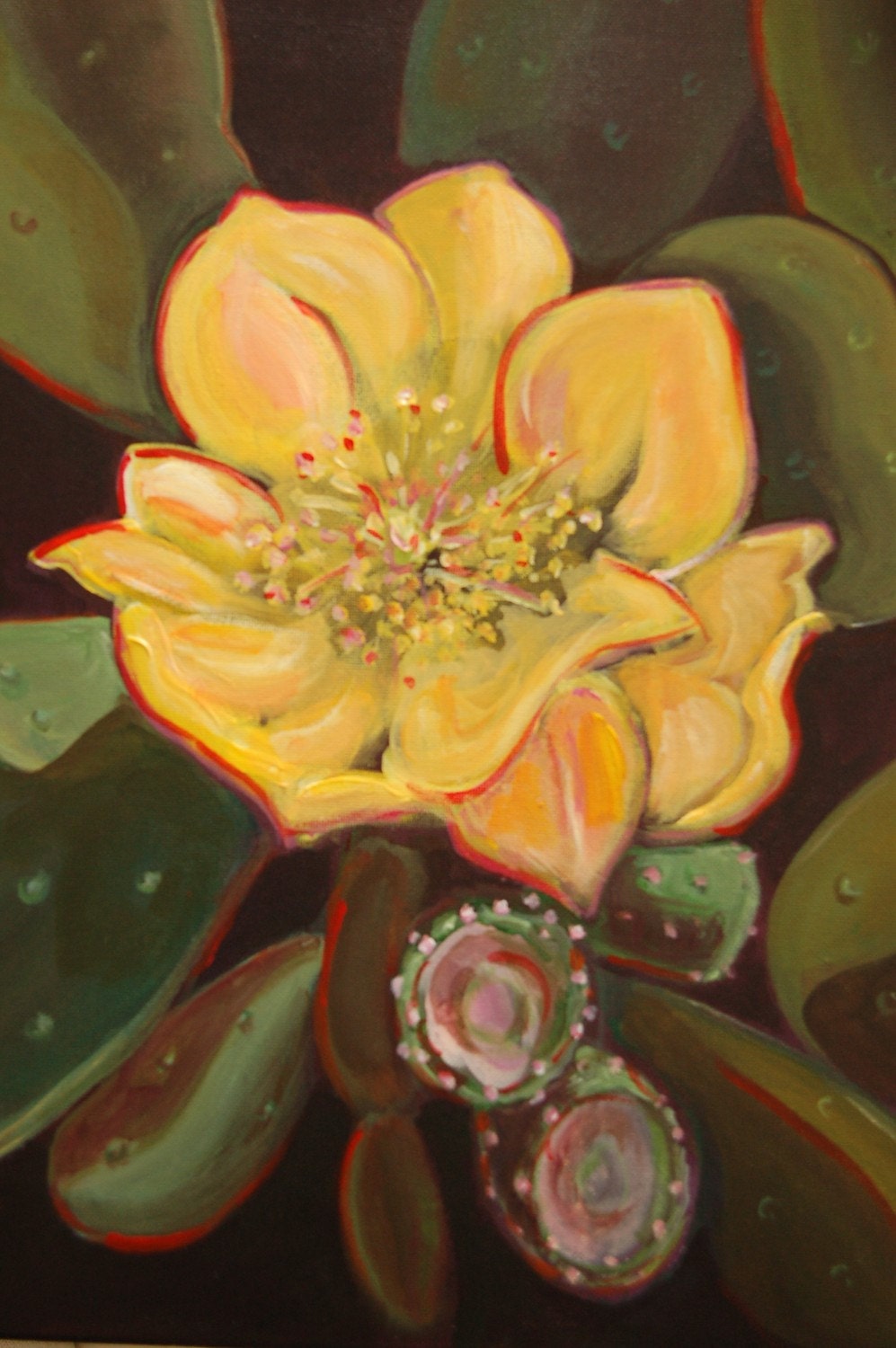 Cactus Bloom - Original Painting in Acrylics on Canvas 16 x 20