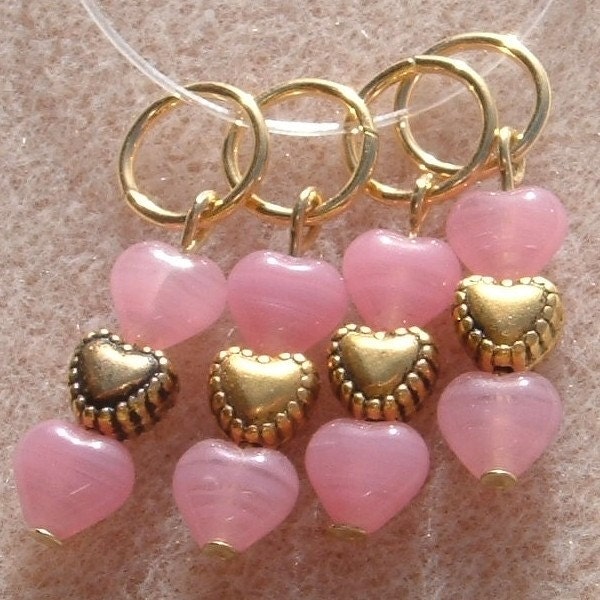 Cotton Candy Pink Stacked Hearts Stitch Markers - set of four - US7