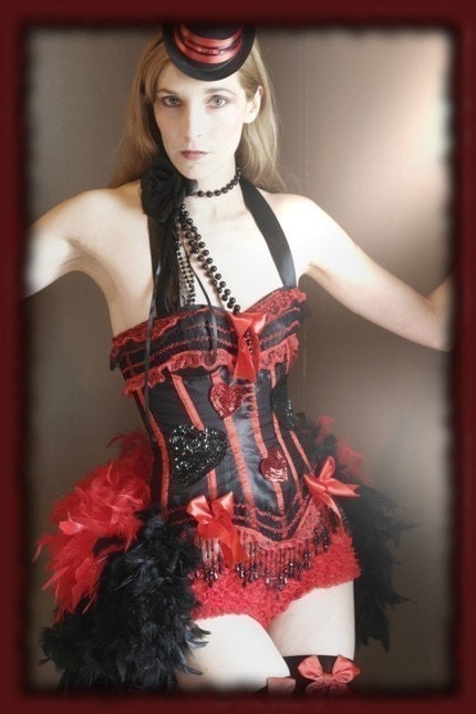QUEEN OF HEARTS Burlesque Corset Costume Red Black 2XL,xxl